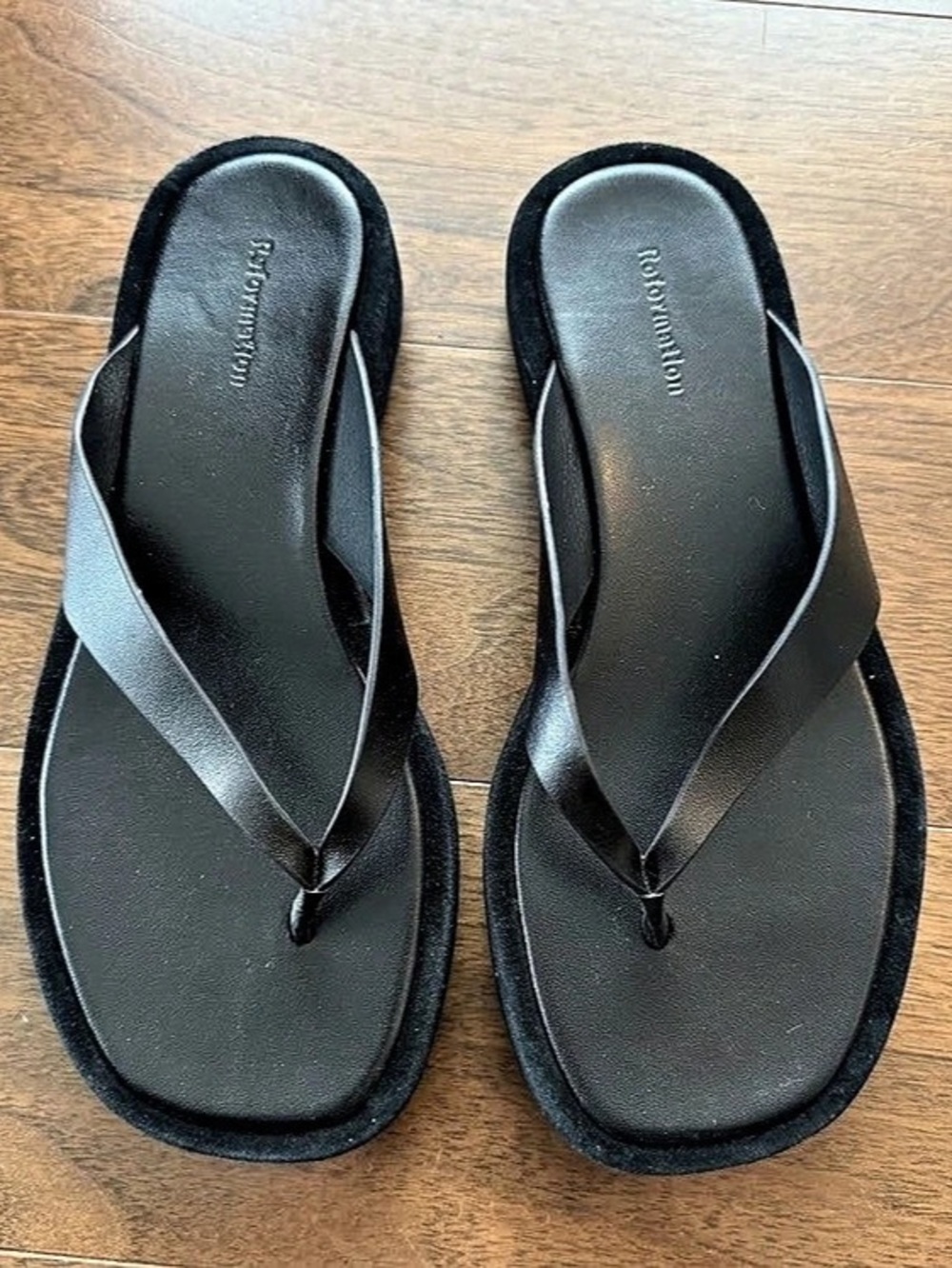 Reformation Eden Black Platform Flip-Flop Sandals US 7.5